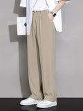 Men's Fashion Solid Color Straight Leg Casual Pants, Wide Leg Dress Trousers For Summer