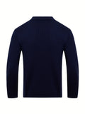 Chic Knit Shirt, Men's Casual Stylish Lapel Middle Stretch V-Neck Pullover Sweater For Winter Autumn