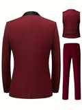 Men's Suit Three-piece Suit Vest Jacket And Pants British Style With Shawl Collar Fashionable, Simple And Versatile, Suitable For Business, Banquets, Weddings And Other Activities