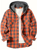 Men's Casual Hooded Plaid Shirt, Long Sleeve Button Up Clothing, Fashion Outerwear