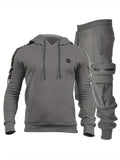 2pcs Sportswear, Men's Mid Stretch Hoodie & Cargo Pants For Outdoor Spring Fall Winter