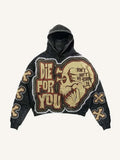 Ilooove New Street Trend Y2K Skull Gothic Punk Fashion Zipper Lazy Zipper Hoodie