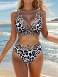 2 Piece Leopard Print Bikini Set - Women's Sexy V Neck High Cut Swimsuits with Adjustable Straps and Padded Cups - Perfect for Summer Beach Vacation