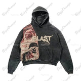 Ilooove Black High Street Gothic Matta Mummy Sweater Street Casual Y2k Hoodie