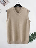 Stylish Men's Solid V-Neck Sleeveless Sweater Vest for Spring and Autumn Daily Wear - Chic Design, Casual and Trendy Top