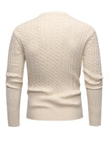 Soft Mid-Stretch Men's Pullover Sweater - Long Sleeve Crew Neck Top for Casual Wear, Comfortable, Breathable, Solid Knitted