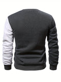 Fall Mens Outfits Color Block Trendy Sweatshirt, Men's Casual Creative Design Crew Neck Sweatshirt For Men Fall Winter