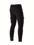 Men's Stylish Solid Cargo Joggers With Pockets, Causal Breathable Men's Bottom Clothing For City Walk Street Hanging Outdoor Activities