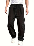 Mens Cargo Pants with Elastic Drawstring - Spacious Pockets, Loose Fit & Trendy Solid Color - Perfect for Casual Style