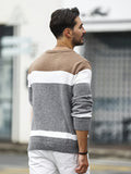 Long Sleeve Men's Crew Neck Pullover Sweater in Color Block Design for Fall/Winter