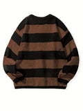 Men's Casual Fashion Striped Pullover Sweater, Spring/Autumn Thin Polyester Knit, Round Neck, Stretchy Fabric, Regular Fit