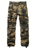 Camouflage Pattern Cotton Tactical Pants, Multi Pocket Cargo Pants