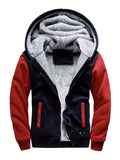 Warm Fleece Hooded Jacket, Men's Casual Stretch Zip Up Jacket Coat For Fall