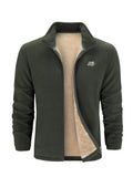 Warm Stand Collar Fleece Jacket, Men's Casual Comfortable Solid Color Zip Up Jacket Coat For Fall Winter