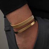 2pcs Set: Sleek Golden-Plated Stainless Steel Bracelets for Men - Wide, Simple Design with Hip-Hop Flair