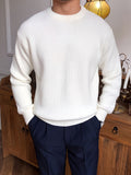 Men'S Casual Round Neck Sweater, Polyester Stretch Knit, Solid Color, Regular Fit, Long Sleeve, for Golf, Tennis, Daily Wear, Evening Dates, Parties, Outdoor Activities