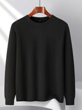 Cozy Fall Essential: Men's Solid Color Cotton Sweater - Round Neck, Regular Fit, Knit Fabric for Everyday Wear and Commuting