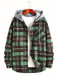 Men's Plaid Long Sleeve Hooded Jacket, Warm Trendy Casual Jacket For Autumn