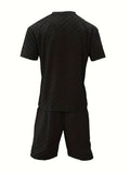 2-Piece Relaxed Fit Summer Outfit Set - Soft Textured Short Sleeve Round Neck T-Shirt & Drawstring Shorts with Pockets, Breathable, Comfortable, and Stylish for Men