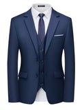 3-Piece Classic Solid Dress Suit Set - Single-Breasted Jacket, Vest, and Trousers - Formal Attire for Men, Perfect for Weddings, Job Interviews, and Business Meetings