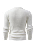 Men's Stylish Solid Color Cable Knit Sweater - High Stretch, Round Neck Pullover for All Seasons