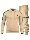 2pcs Sportswear, Men's Mid Stretch Hoodie & Cargo Pants For Outdoor Spring Fall Winter