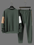 Fall Mens Outfits Men's Color Block 2Pcs Outfits, Casual Crew Neck Long Sleeve Sweatshirt And Sweatpants Joggers Set For Winter Fall, Men's Clothing