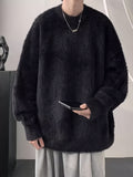 Plus Size Men's Fuzzy Crew Neck Sweater - Autumn-Winter Loose-Fit Pullover with Warm, Comfortable, and Soft Knitwear for Casual Wear