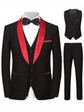 Men's Suit Three-piece Suit Vest Jacket And Pants British Style With Shawl Collar Fashionable, Simple And Versatile, Suitable For Business, Banquets, Weddings And Other Activities