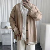 New Men's Cardigan Spring And Autumn Warm Loose Casual Korean V-Neck Single-Breasted Knit Harajuku Jacket Sweater M-2XL