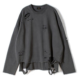 Vintage Streetwear Hole Sweatshirt Men Fashion  Autumn Pullover Solid Color Harajuku Cotton Tops Casual Loose HM561
