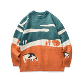 Ilooove Men Cows Vintage Winter Sweaters Pullover Mens O-Neck Korean Fashions Sweater Women Casual Harajuku Clothes