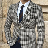 Houndstooth Plaid Casual Blazer for Men One Piece Suit Jacket with 2 Side Slit Slim Fit Male Coat Fashion Clothes New Arrival