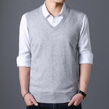 Sweater Men Autumn Winter Warm Cashmere Woolen Mens Sweaters Classic Pure Color V-Neck Sleeveless Vest Pull Homme