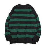 Ilooove Black Stripe Sweaters Destroyed Ripped Sweater Men Pullover Hole Knit Jumpers Men Oversized Sweatshirt Harajuku Long Sleeve Tops