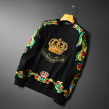 Embroidery Sequin Crown Sweatshirts Men Luxury Gold Black Sudadera Hombre Baroque Club Outwear Sweat Homme Harajuku Sweatshirt