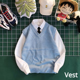 Men Sweater Vest Solid Autumn Simple V-neck All-match Knitted Sleeveless Sweaters Male Ins Chic Korean Preppy Style Loose New