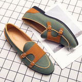 Ilooove Canvas Leather Shoes Men Casual Luxury Brand Handmade Penny Loafers Men Slip On Flats Driving Dress Shoes White Green Moccasins