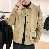 Large Size Jackets Men Basic Soft Letter Pockets Autumn Wind Breaker Turn-down Collar Teenagers S-4XL Cargo Outwear Hombre Chic