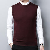 Sweater Men Autumn Winter Warm Cashmere Woolen Mens Sweaters Classic Pure Color V-Neck Sleeveless Vest Pull Homme