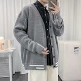 New Men's Cardigan Spring And Autumn Warm Loose Casual Korean V-Neck Single-Breasted Knit Harajuku Jacket Sweater M-2XL