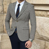 Houndstooth Plaid Casual Blazer for Men One Piece Suit Jacket with 2 Side Slit Slim Fit Male Coat Fashion Clothes New Arrival