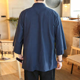 Plus Size 5XL 4XL Loose Fit Japanese Streetwear Kimono Shirt Men Plain Color 3/4 Sleeve Summer Cardigan XXXXXL Male Shirt