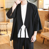 Plus Size 5XL 4XL Loose Fit Japanese Streetwear Kimono Shirt Men Plain Color 3/4 Sleeve Summer Cardigan XXXXXL Male Shirt