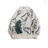 Sweater Men Harajuku Fashion Knitted Hip Hop Dinosaur Cartoon Pullover O-Neck Oversize Casual Couple Male Sweaters