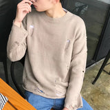 Men Autumn Winter Vintage Ripped Destroyed Holes Knitted Sweater Japan Style Streetwear Women Couple Casual Knitwear Jumper 2XL