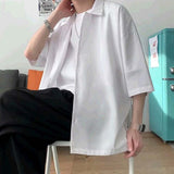 Ilooove Half Sleeve Shirts Men Solid Color Loose Oversize S-3XL Harajuku All-match Simple Summer Draped High Quality Korean Style Casual