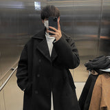 Long Dust Coat Men Winter Korean-style Trench Mens Solid Double Breasted Woolen Cloth Coat Loose Casual Trenchcoat Outwear