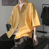 Ilooove Half Sleeve Shirts Men Solid Color Loose Oversize S-3XL Harajuku All-match Simple Summer Draped High Quality Korean Style Casual