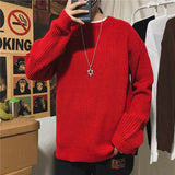 Winter Ribbed Pullovers Men Cozy Loose O-neck Solid Sweaters Couples Knitted Retro Warm Long Sleeve Korean Style Teens Jumpers
